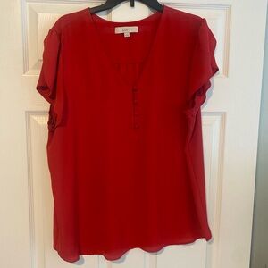 LOFT Red Blouse with Button Accents